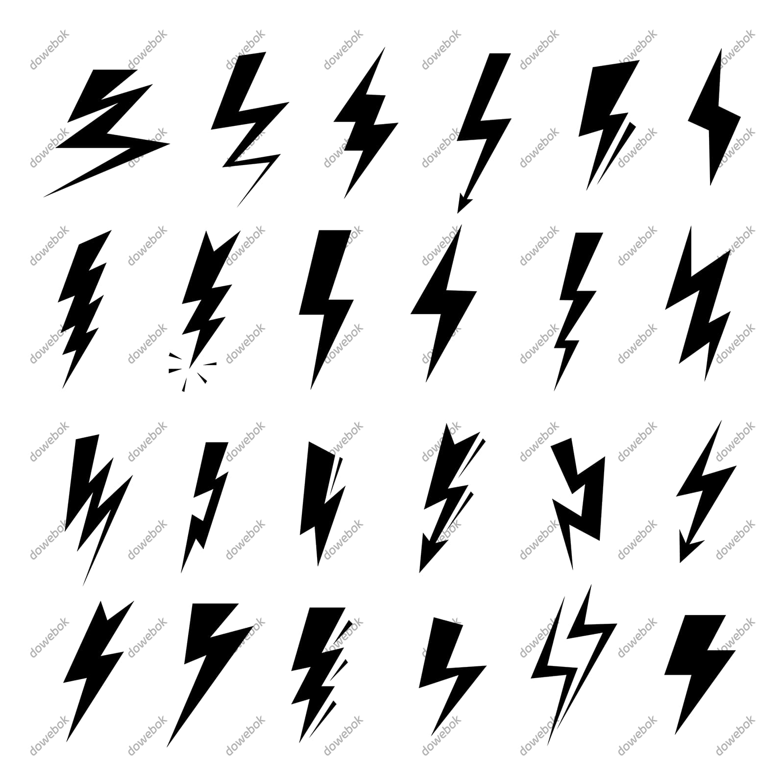 24个扁平风格的黑色闪电图标矢量素材(EPS)