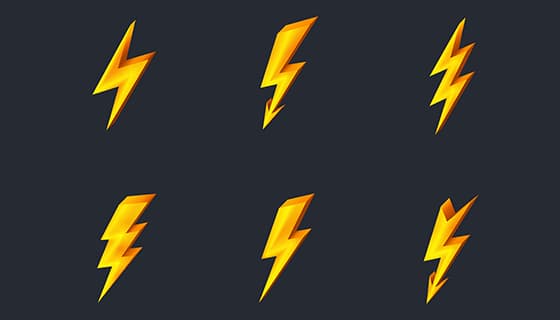 六个黄色立体闪电图标矢量素材(EPS)