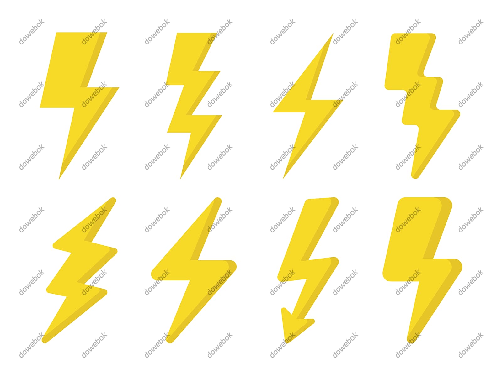 八个不同样式的黄色闪电图标矢量素材(EPS)