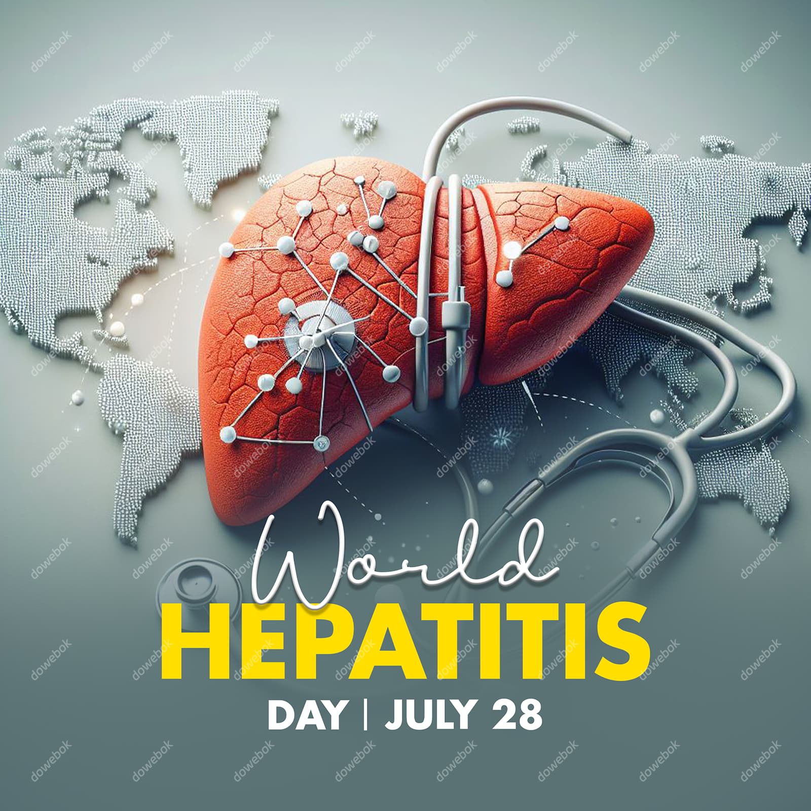 世界地图和肝脏设计世界肝炎日图片素材(PSD)
