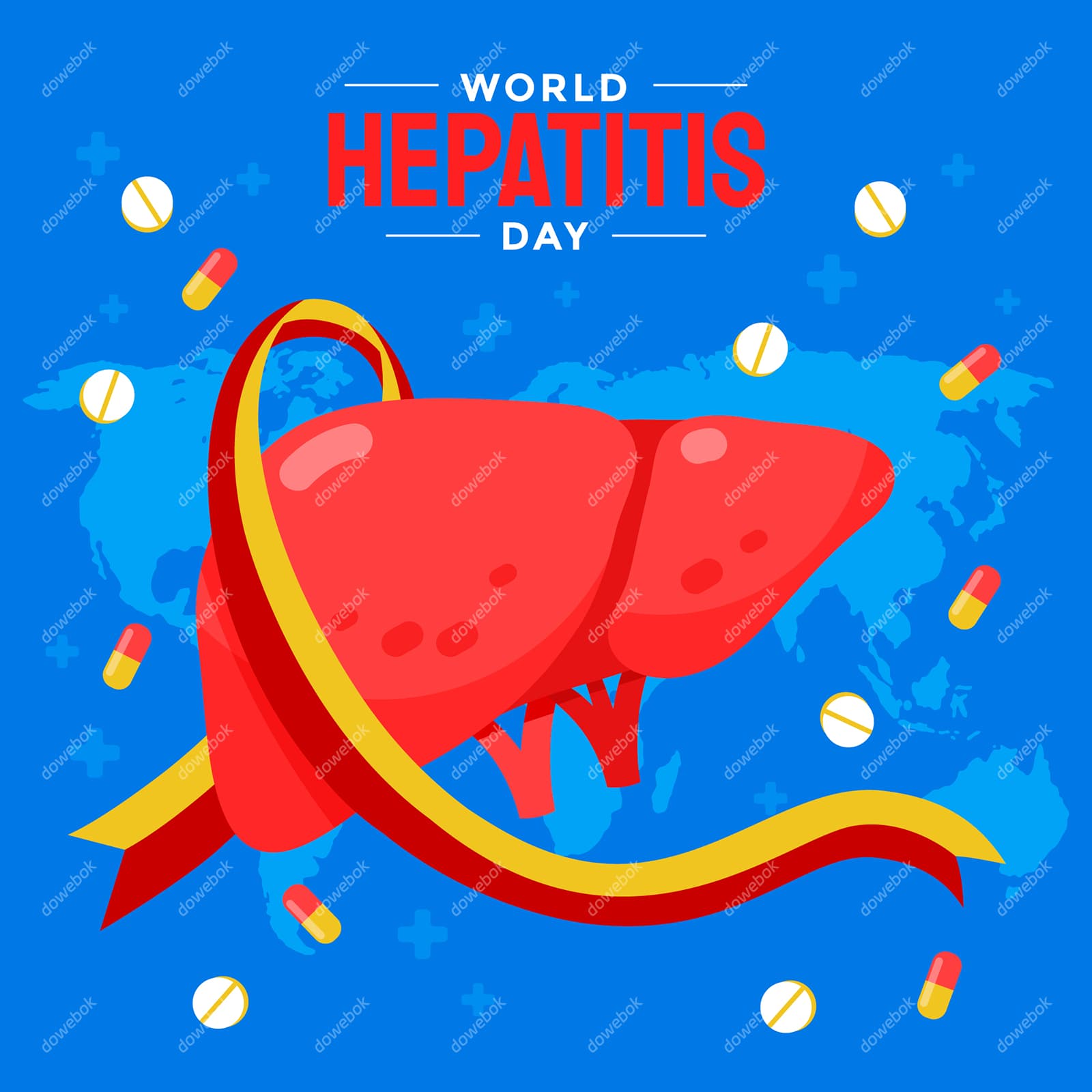 世界地图和肝脏设计世界肝炎日矢量素材(AI/EPS)