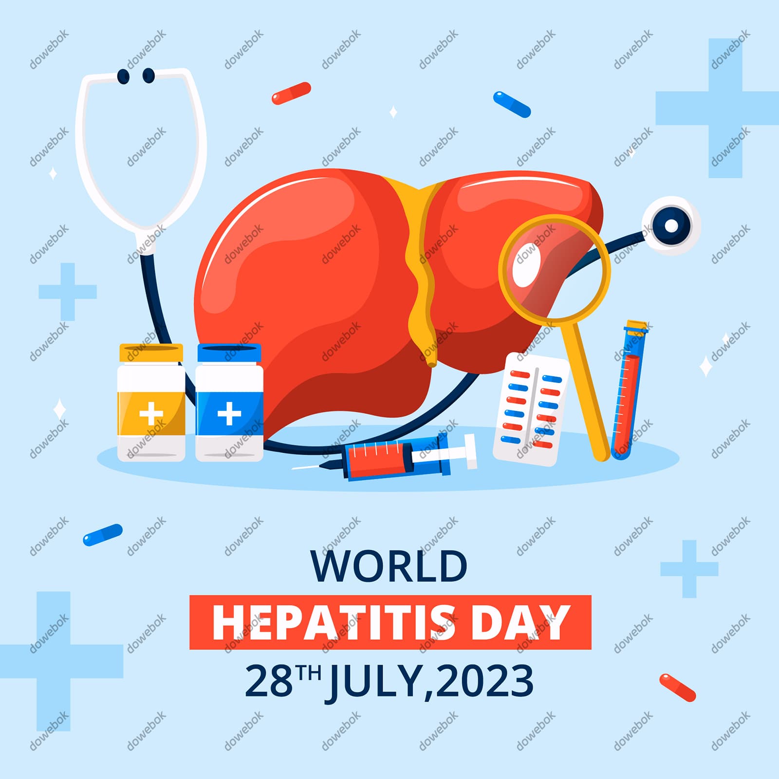 医疗工具和肝脏设计世界肝炎日矢量素材(AI/EPS)