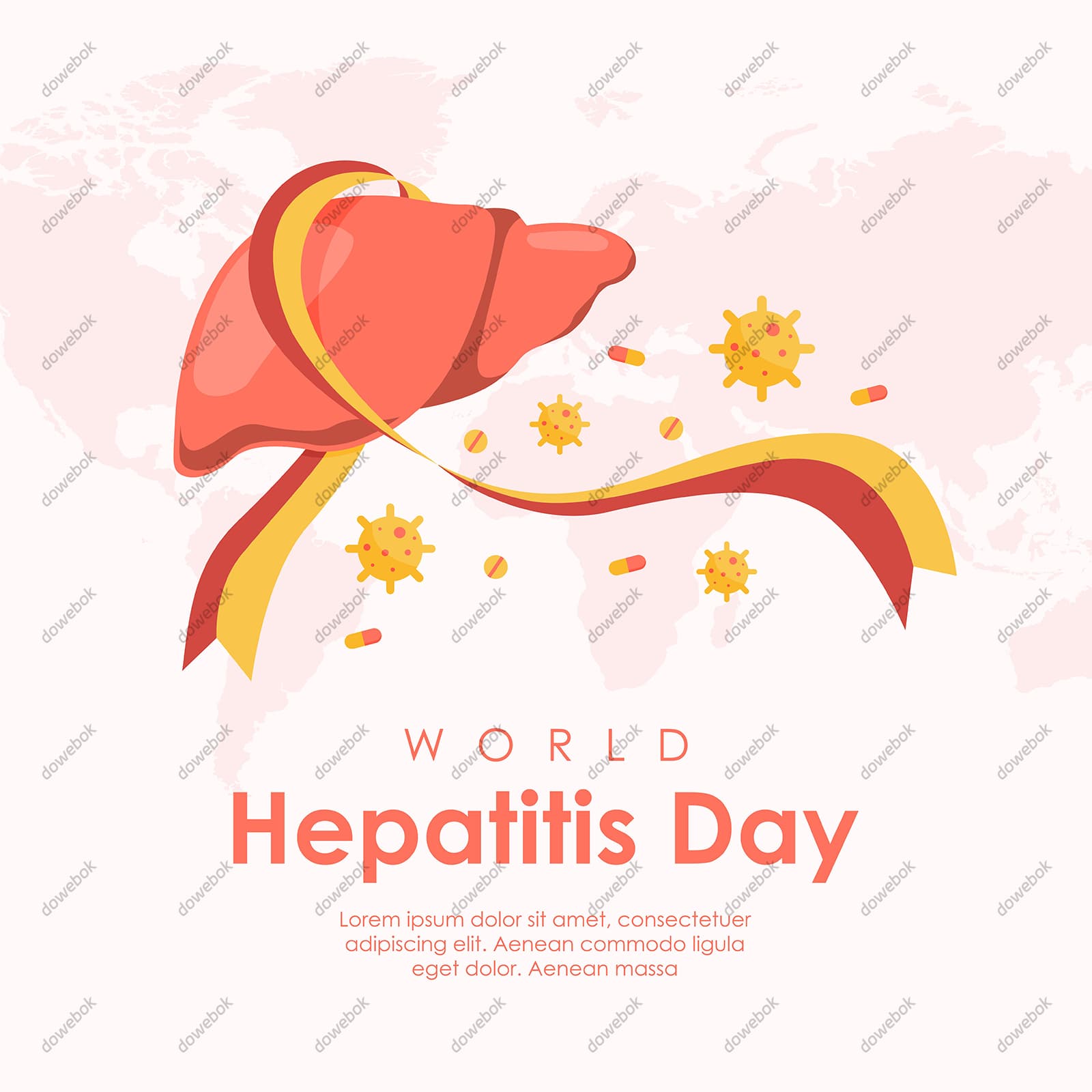 彩带围绕着的肝脏设计世界肝炎日矢量素材(EPS)