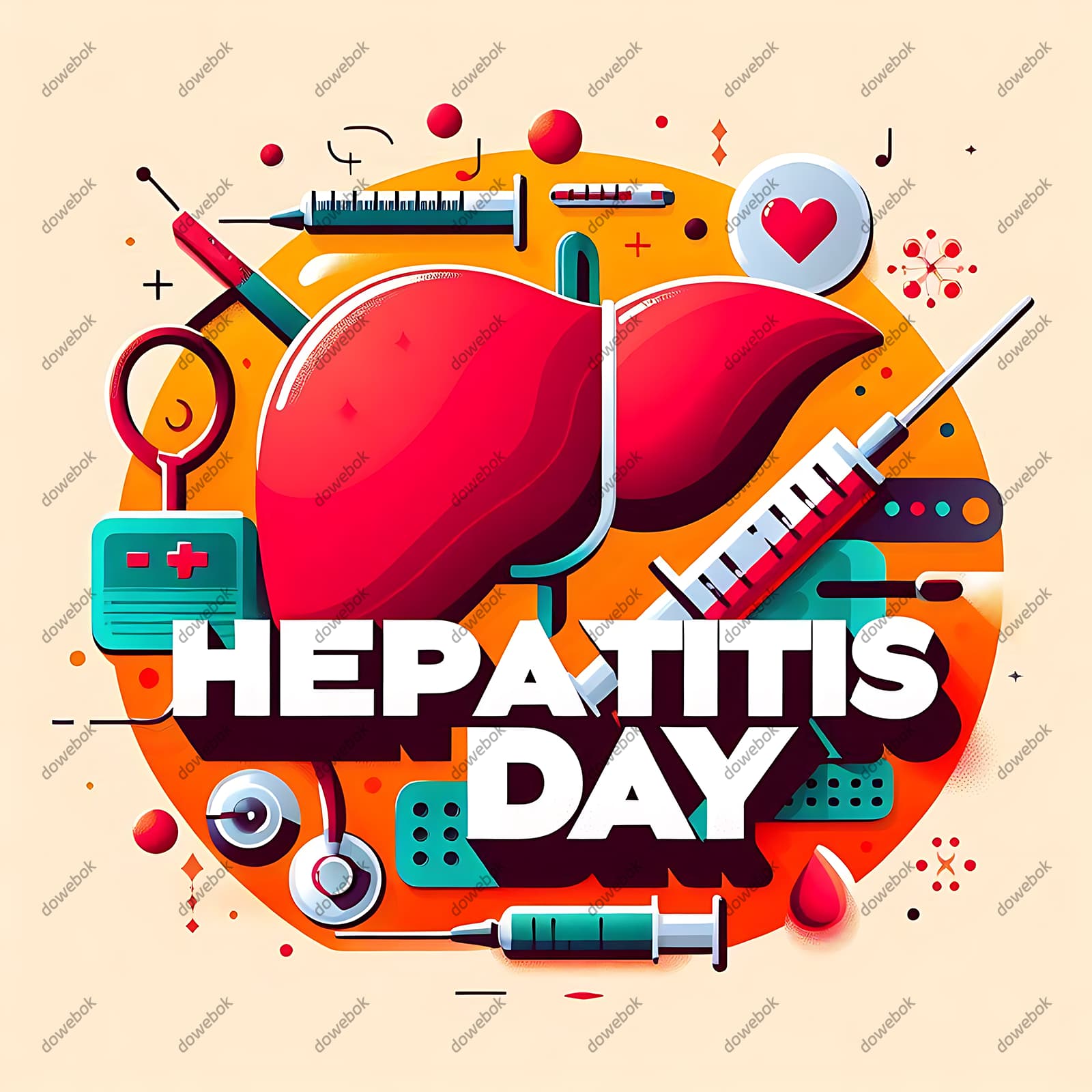 医疗工具和肝脏设计世界肝炎日图片素材(JPG)