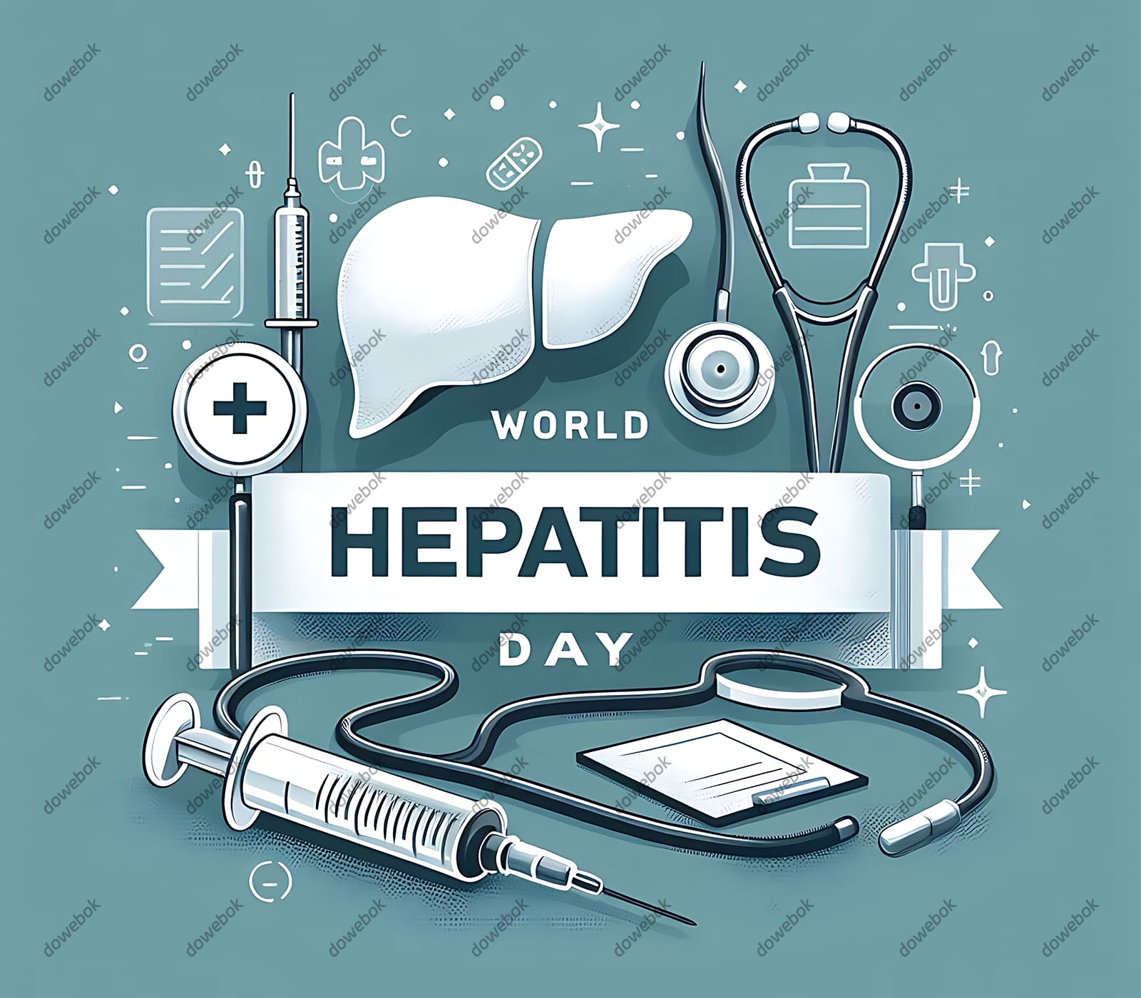 医疗工具和肝脏设计世界肝炎日图片素材(JPG)