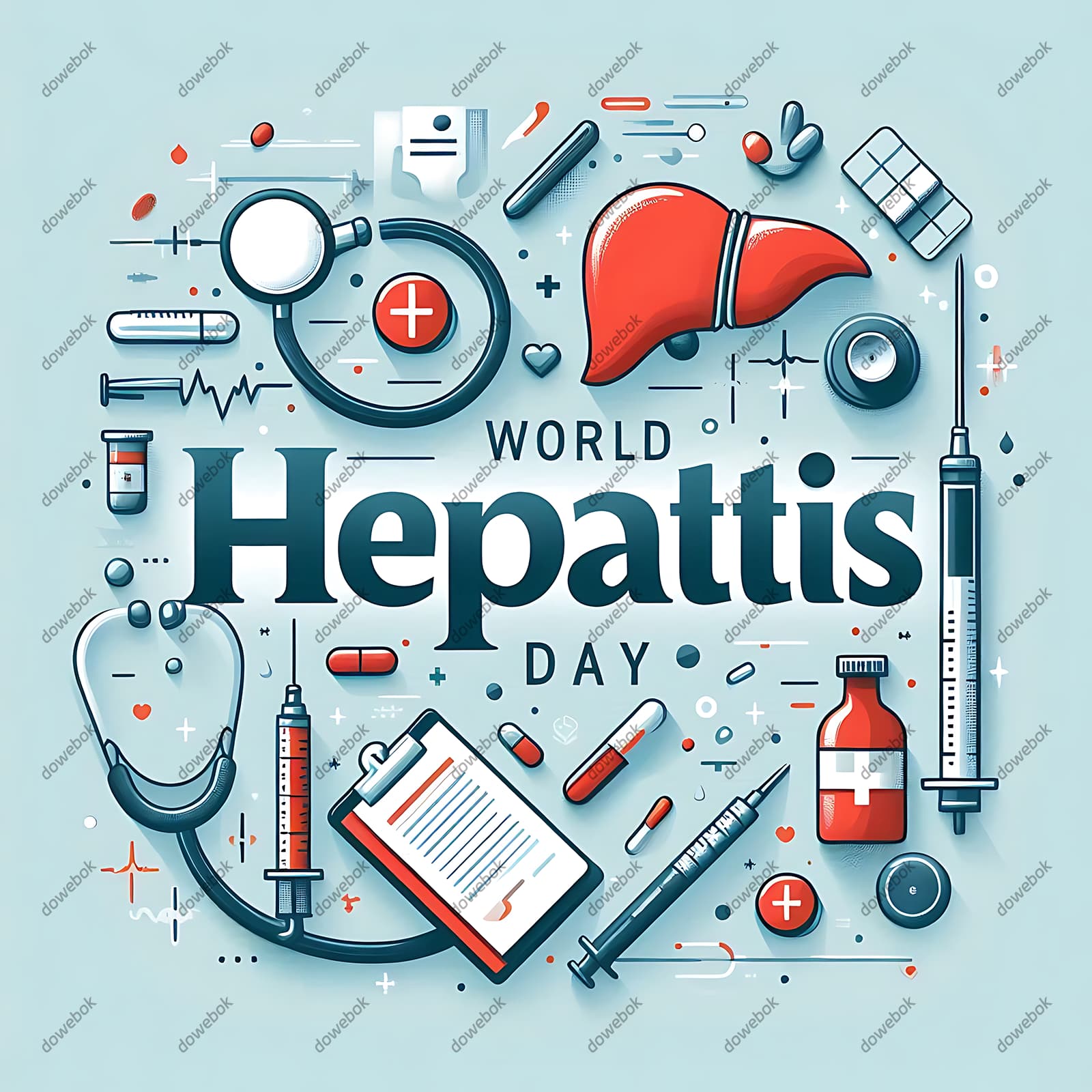 医疗工具和肝脏设计世界肝炎日图片素材(JPG)
