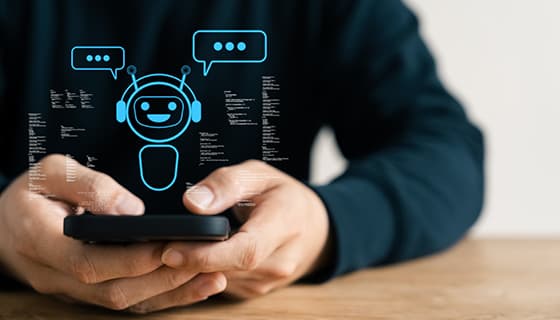 用手机和AI人工智能机器人聊天图片素材(JPG)