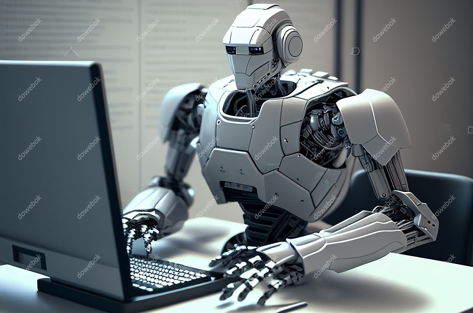 正在使用电脑计算机的机器人图片素材(JPG)