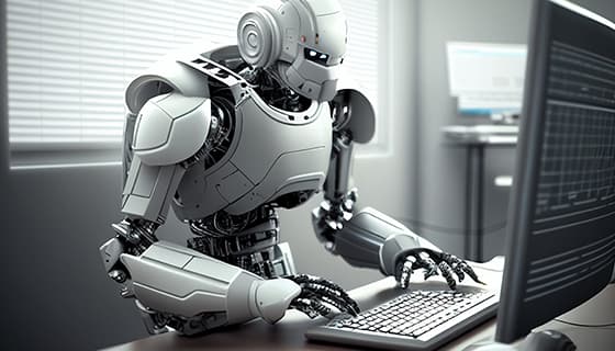 正在使用电脑计算机的机器人图片素材(JPG)