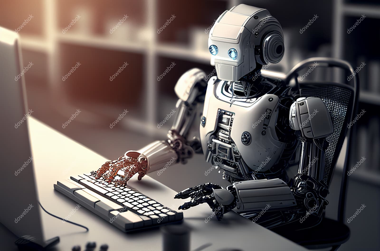 正在使用电脑计算机的机器人图片素材(JPG)