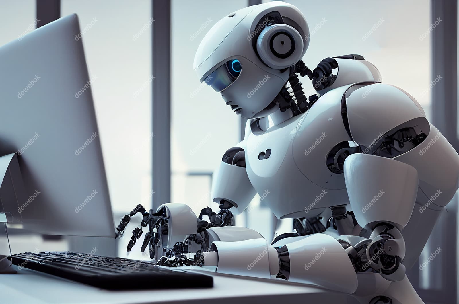 正在使用电脑计算机的机器人图片素材(JPG)