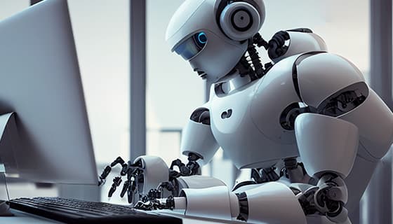 正在使用电脑计算机的机器人图片素材(JPG)