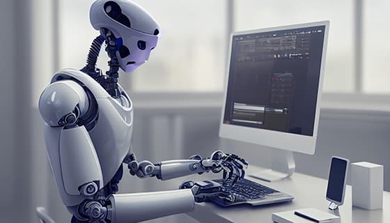 正在使用电脑计算机的机器人图片素材(JPG)