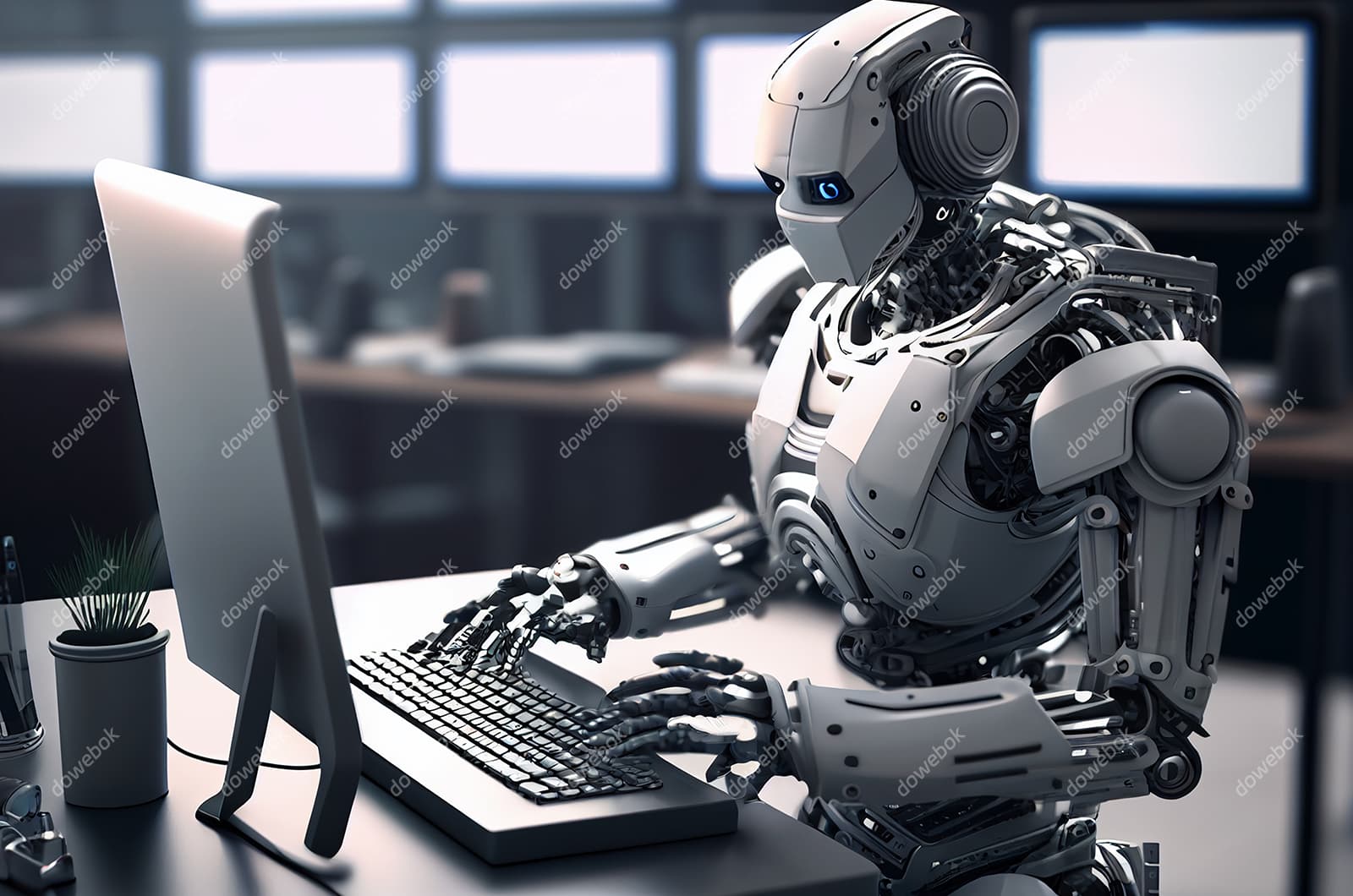 正在使用电脑计算机的机器人图片素材(JPG)