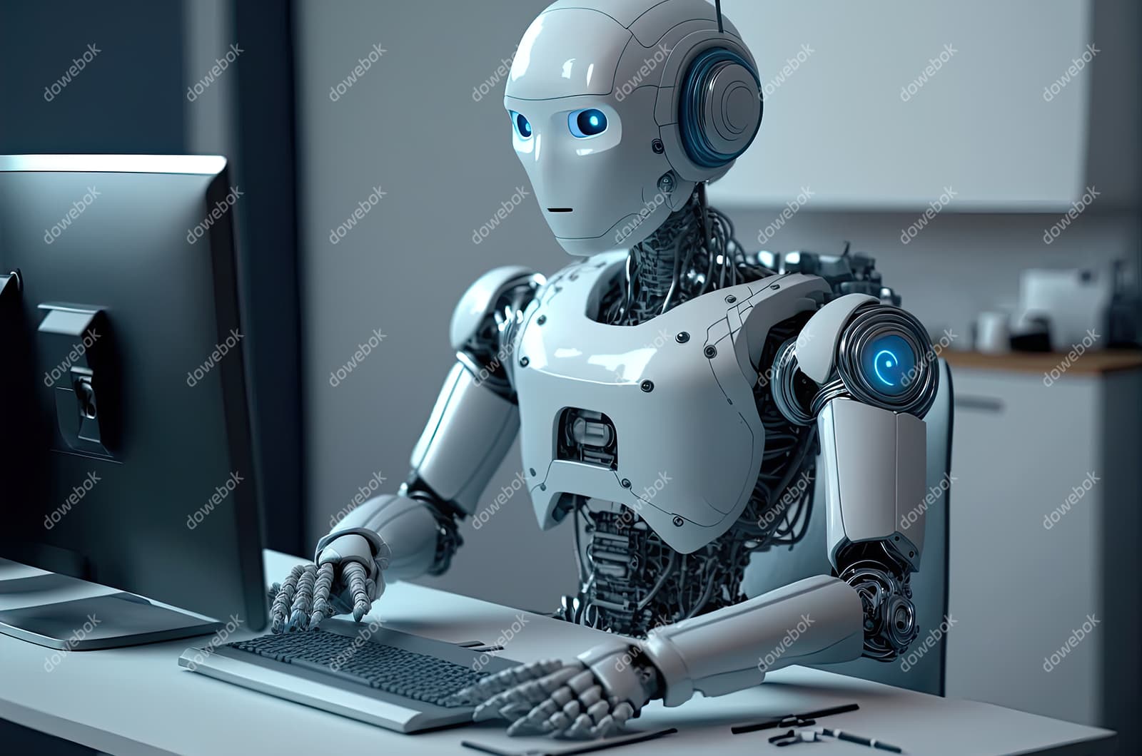 正在使用电脑计算机的机器人图片素材(JPG)