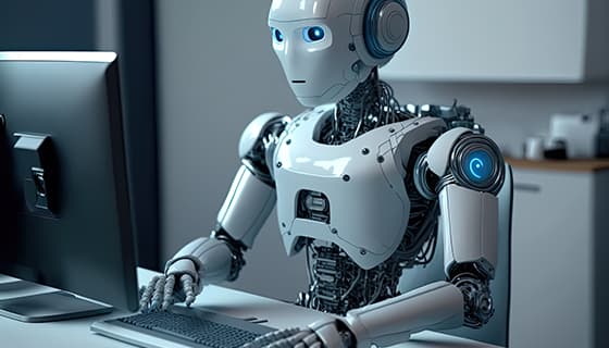 正在使用电脑计算机的机器人图片素材(JPG)