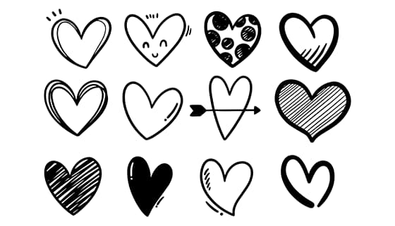 24个手绘涂鸦风格的爱心矢量素材(EPS)
