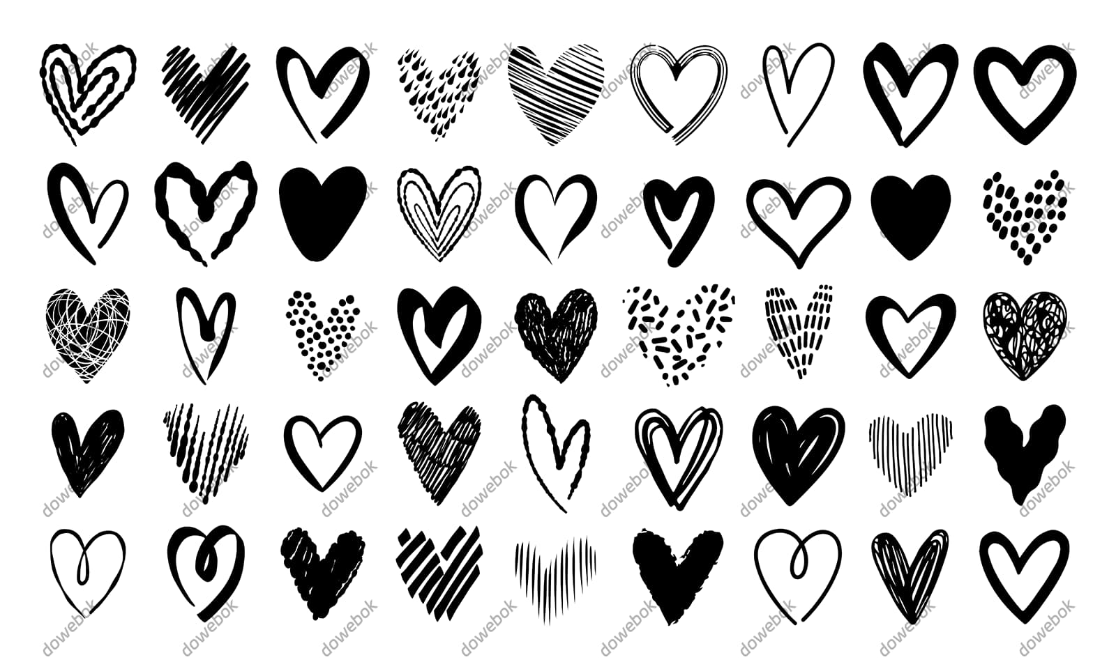 45个手绘涂鸦风格的爱心矢量素材(EPS)