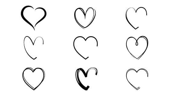 九个手绘涂鸦风格的爱心矢量素材(EPS)