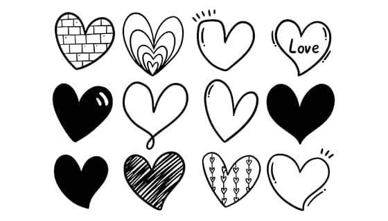 24个手绘涂鸦风格的爱心矢量素材(EPS)