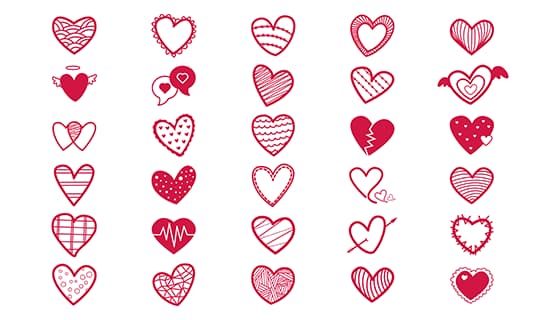 30个手绘涂鸦风格的爱心矢量素材(EPS)