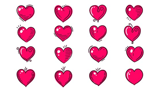 16个手绘涂鸦风格的红色爱心矢量素材(AI/EPS)