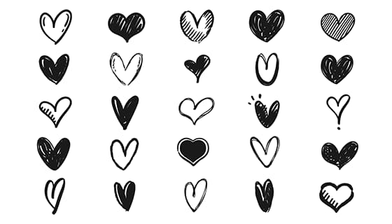 25个手绘涂鸦风格的爱心矢量素材(EPS)