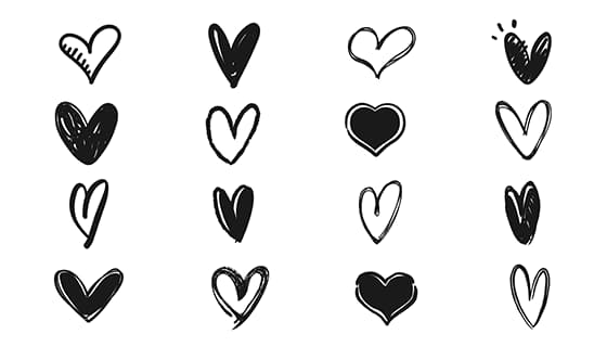 16个手绘涂鸦风格的爱心矢量素材(EPS)