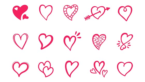 15个手绘涂鸦风格的红色爱心矢量素材(EPS)