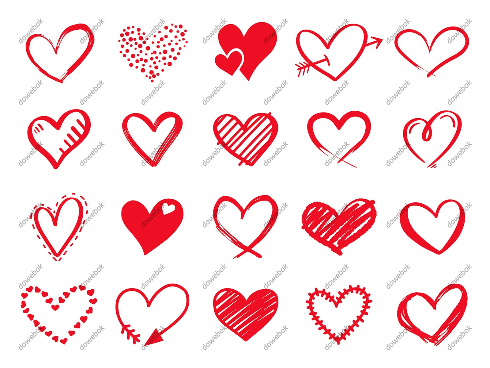 20个手绘涂鸦风格的红色爱心矢量素材(EPS)