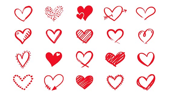 20个手绘涂鸦风格的红色爱心矢量素材(EPS)