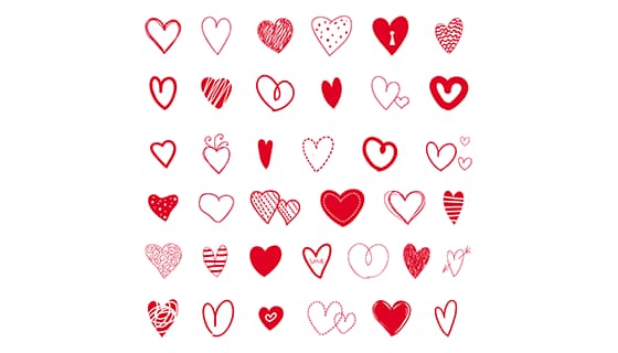 手绘涂鸦风格的红色爱心矢量素材(EPS)