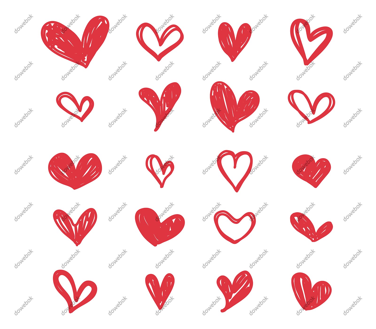 20个手绘涂鸦风格的红色爱心矢量素材(EPS)
