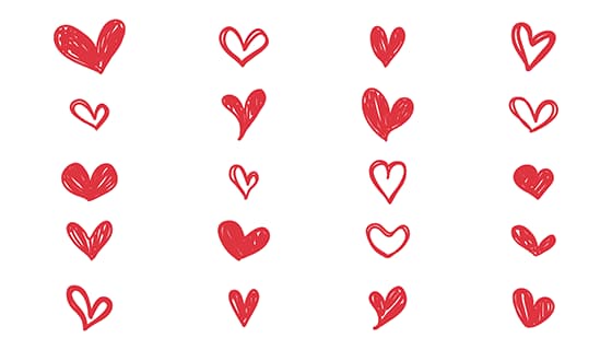 20个手绘涂鸦风格的红色爱心矢量素材(EPS)