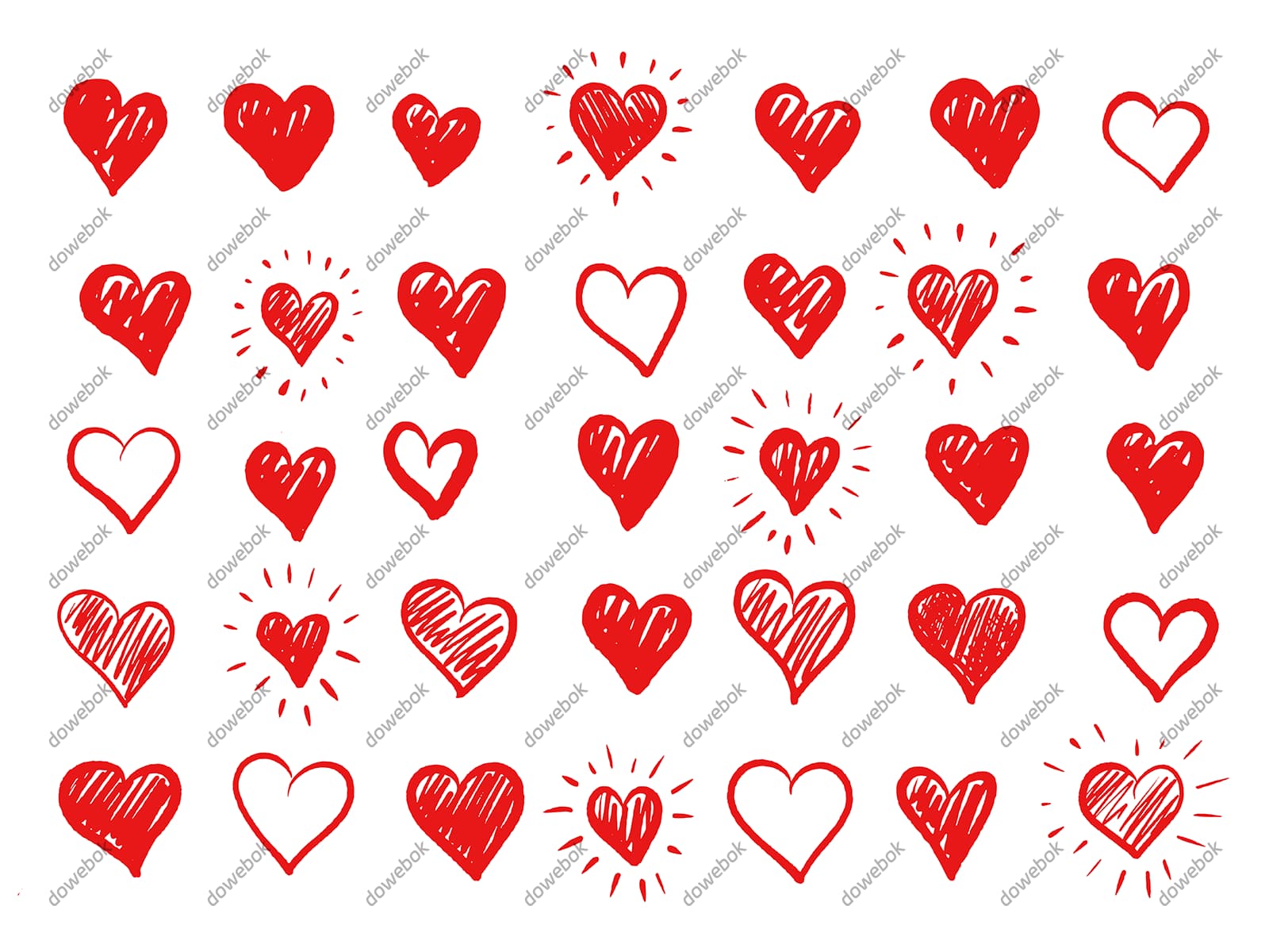 35个手绘涂鸦风格的红色爱心矢量素材(EPS)