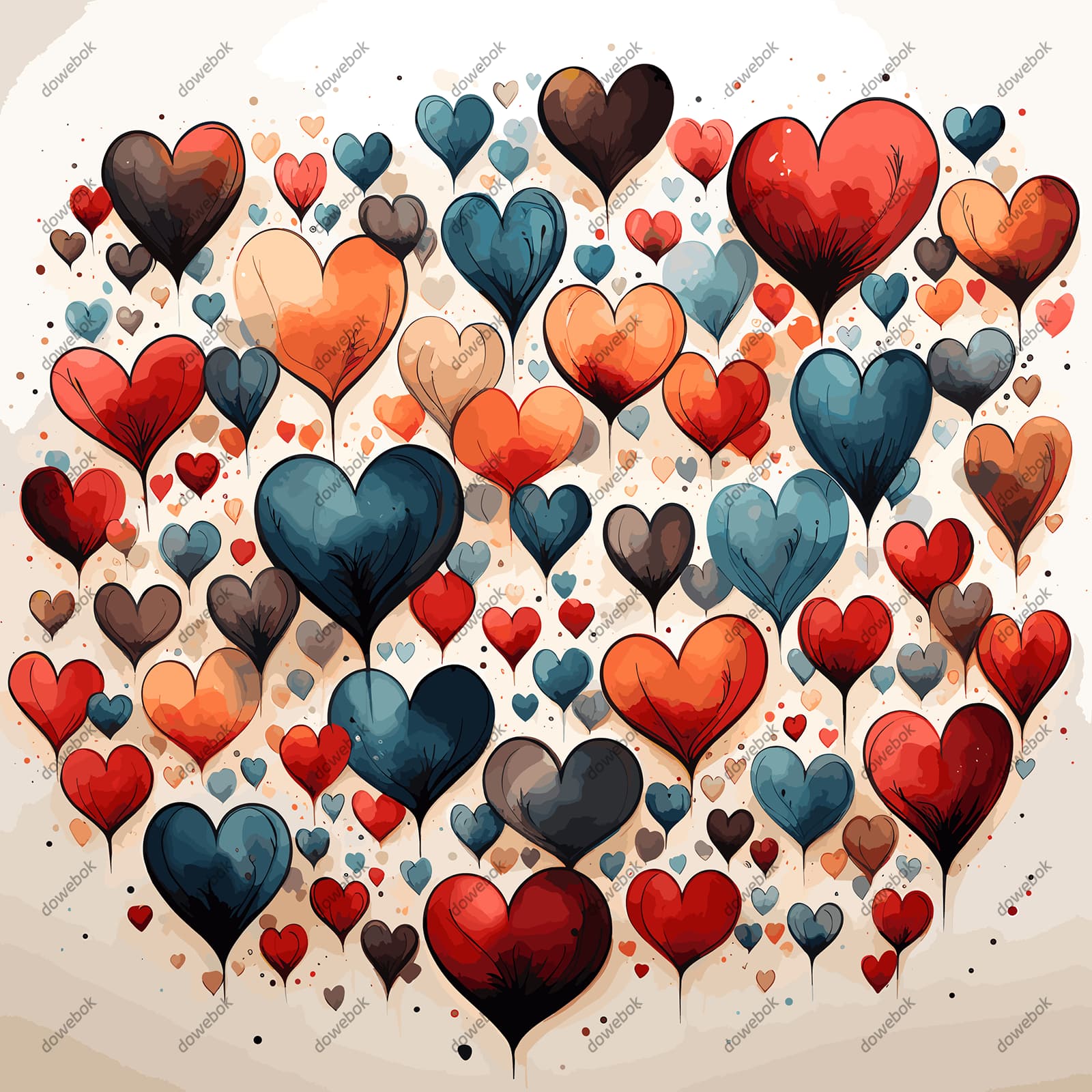 手绘涂鸦爱心背景矢量素材(EPS)