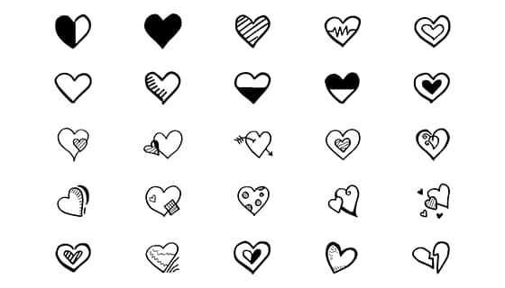 25个手绘涂鸦风格的爱心矢量素材(EPS)