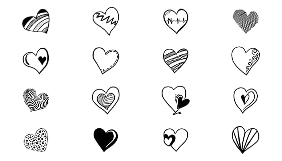 16个手绘涂鸦风格的爱心矢量素材(EPS)
