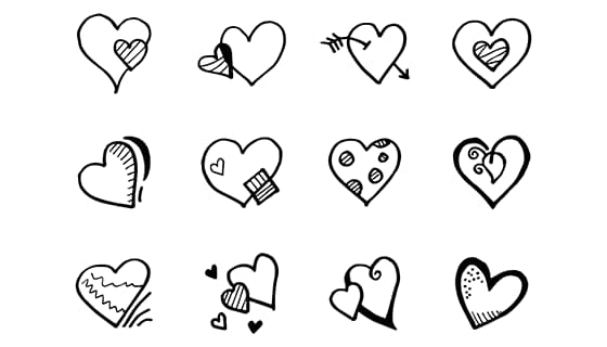12个手绘涂鸦风格的爱心矢量素材(EPS)