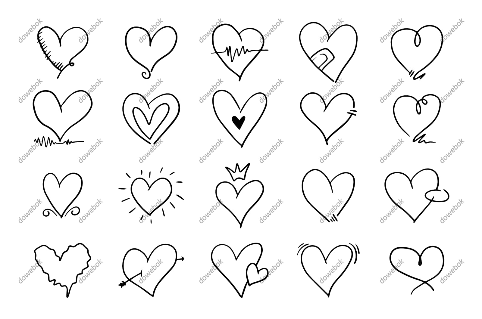 20个手绘涂鸦风格的爱心矢量素材(EPS)