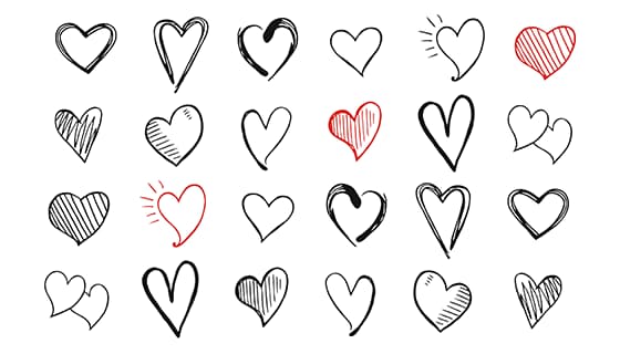 42个手绘涂鸦风格的爱心矢量素材(EPS)