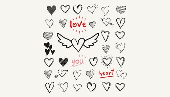 手绘涂鸦风格的爱心图标矢量素材(EPS)