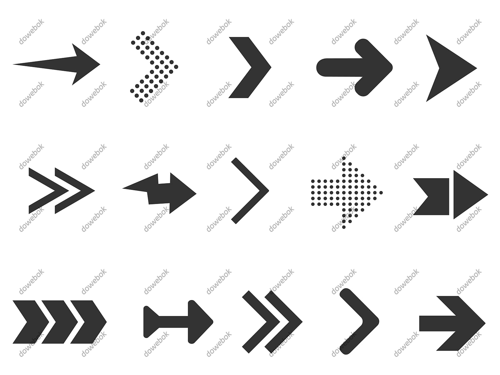 15个不同样式的黑色箭头矢量素材(EPS)