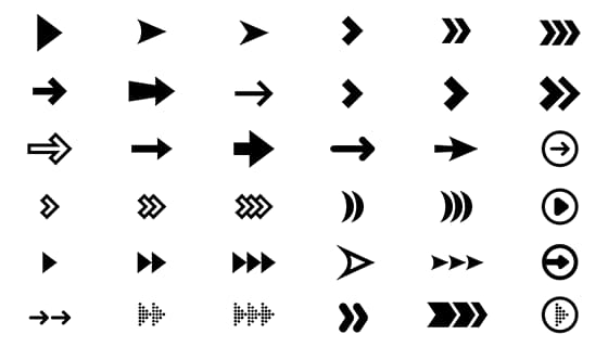 36个不同样式的黑色箭头矢量素材(EPS)