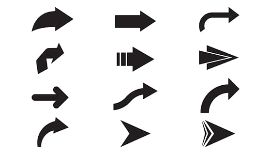 12个不同样式的黑色箭头矢量素材(EPS)