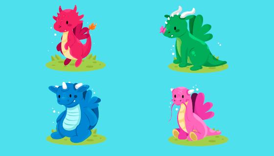 扁平风格可爱龙宝宝矢量素材(EPS/AI/PNG)