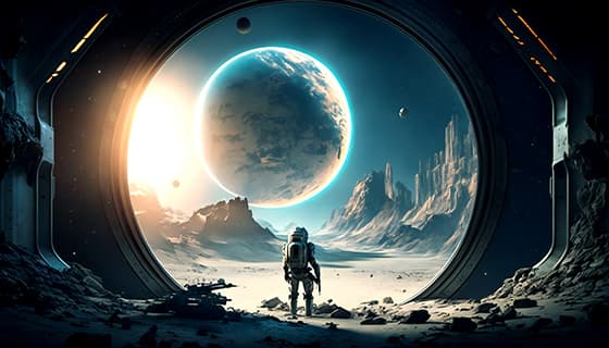 宇航员出舱探索外星文明图片素材(JPG)