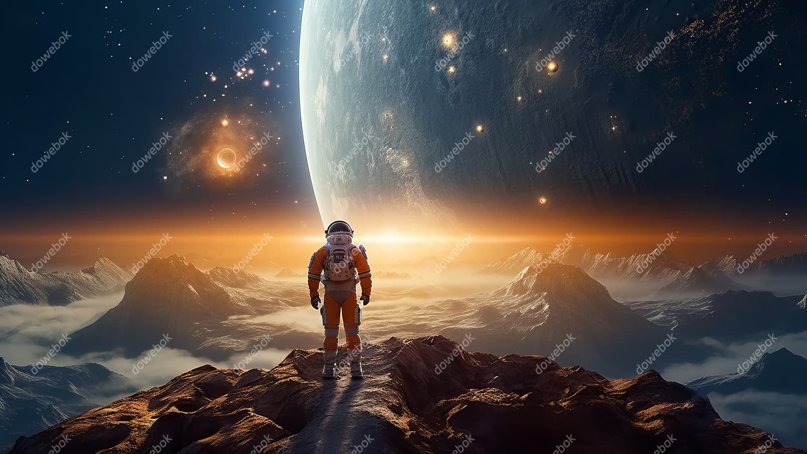 遥望其他星球的宇航员图片素材(JPG)