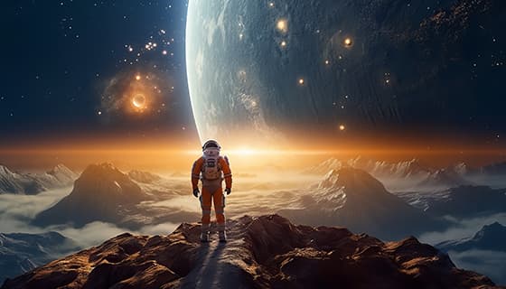 遥望其他星球的宇航员图片素材(JPG)