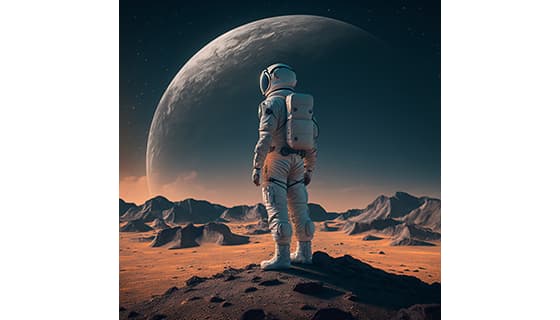 站在外星球上眺望的宇航员图片素材(JPG)